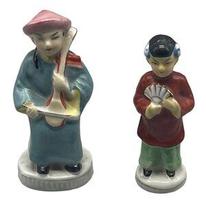 vintage Asian figurine statue man women multi color 4.5" glass made Japan READ